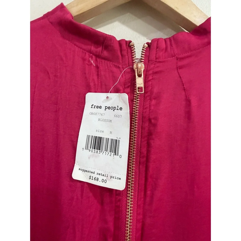 Free People Blossom Embroidered Midi Dress Fuchsia Pink OB687767 Size M NWT